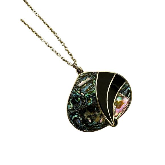 Abalone and Jet Alpaca Necklace from Mexico - Picture 2 of 5